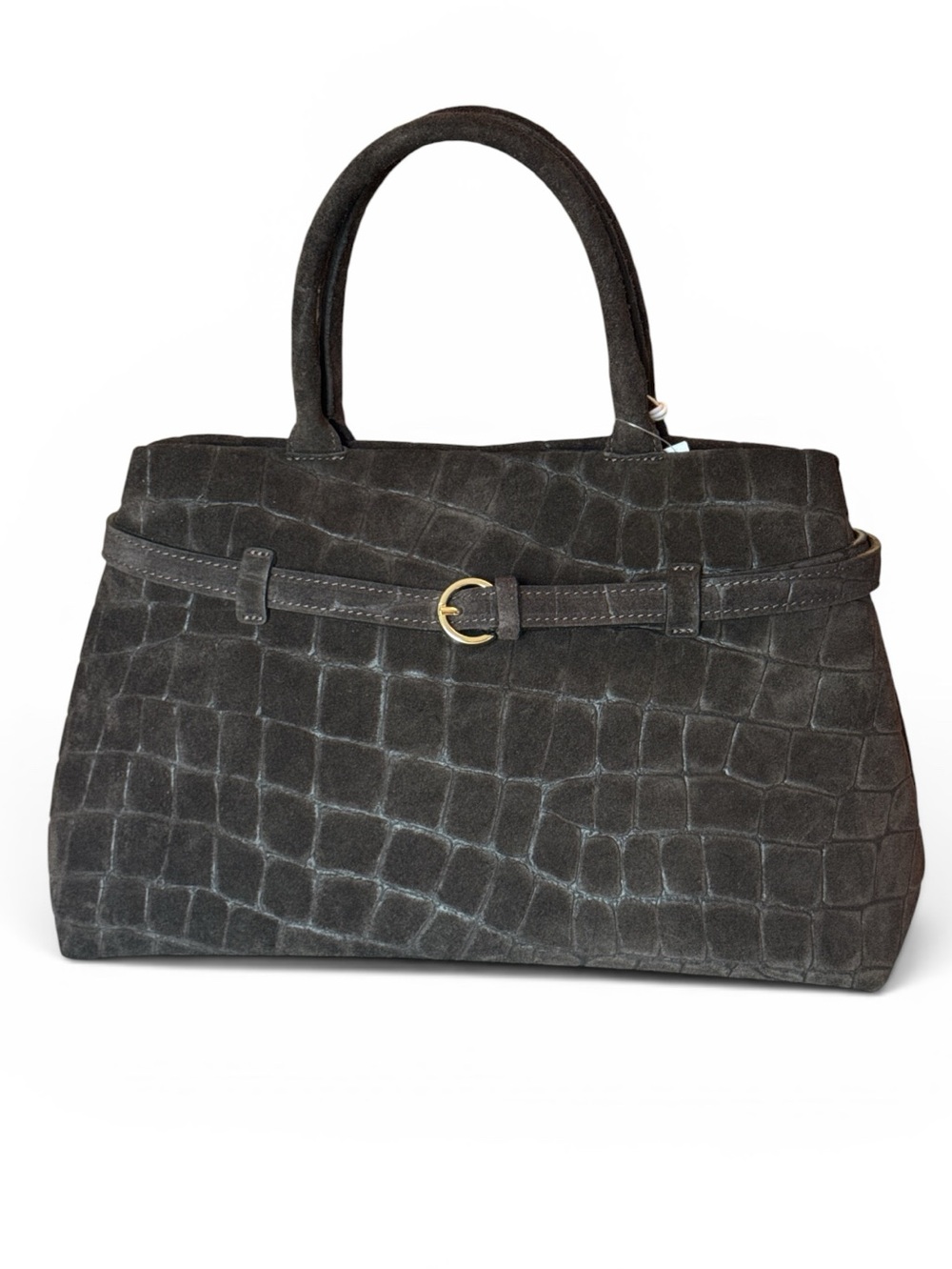 Viola Castellani  Women's dark chocolate Croc-Embossed Suede Top-Handle Bag